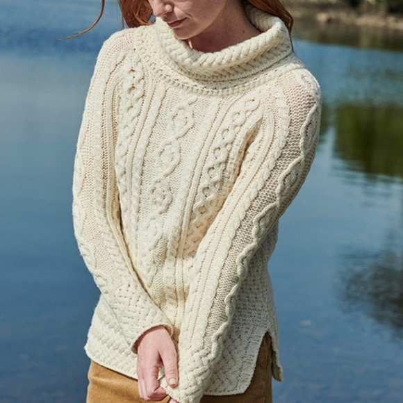 Aran Ireland Ivory Cable Knit Cowl Neck Tunic Sweater - XS - Picture 15 of 15